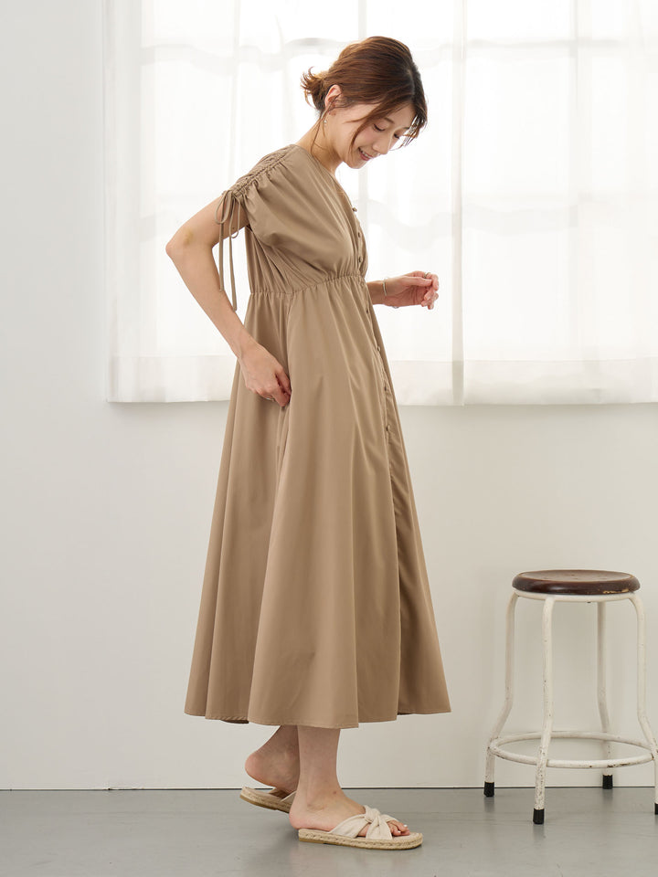 シャーリングスリーブワンピース Brown