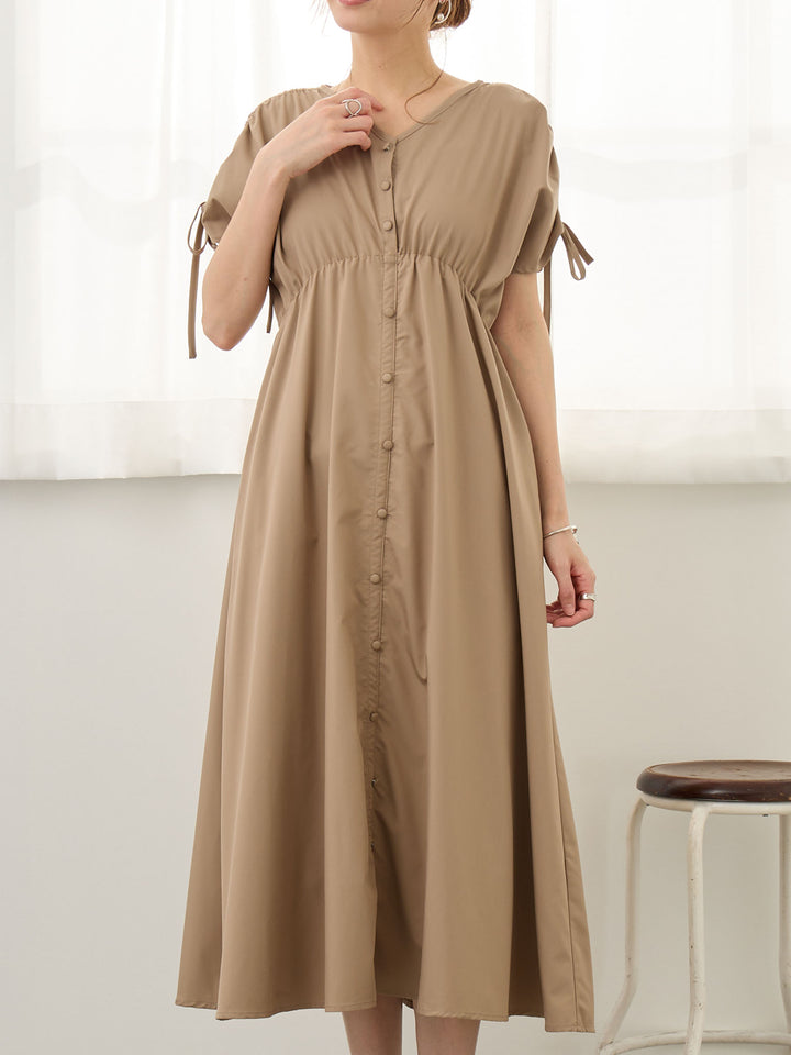 シャーリングスリーブワンピース Brown
