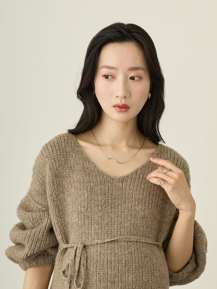 Vネックニットワンピース Charcoal