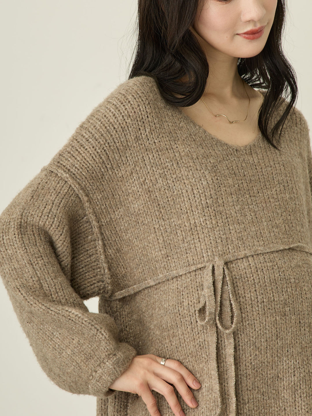 Vネックニットワンピース Charcoal