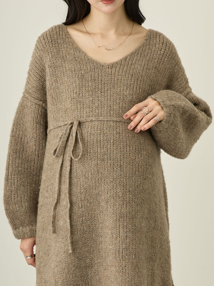 Vネックニットワンピース Charcoal