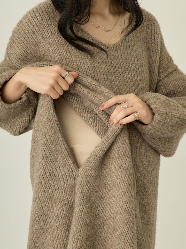 Vネックニットワンピース Charcoal