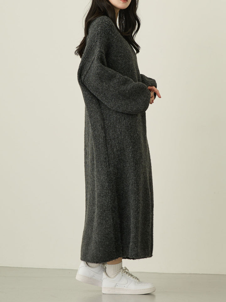 Vネックニットワンピース Charcoal