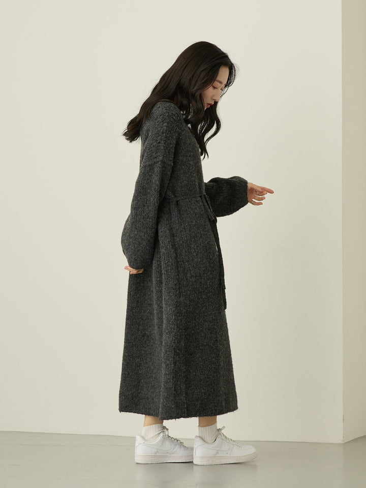 Vネックニットワンピース Charcoal