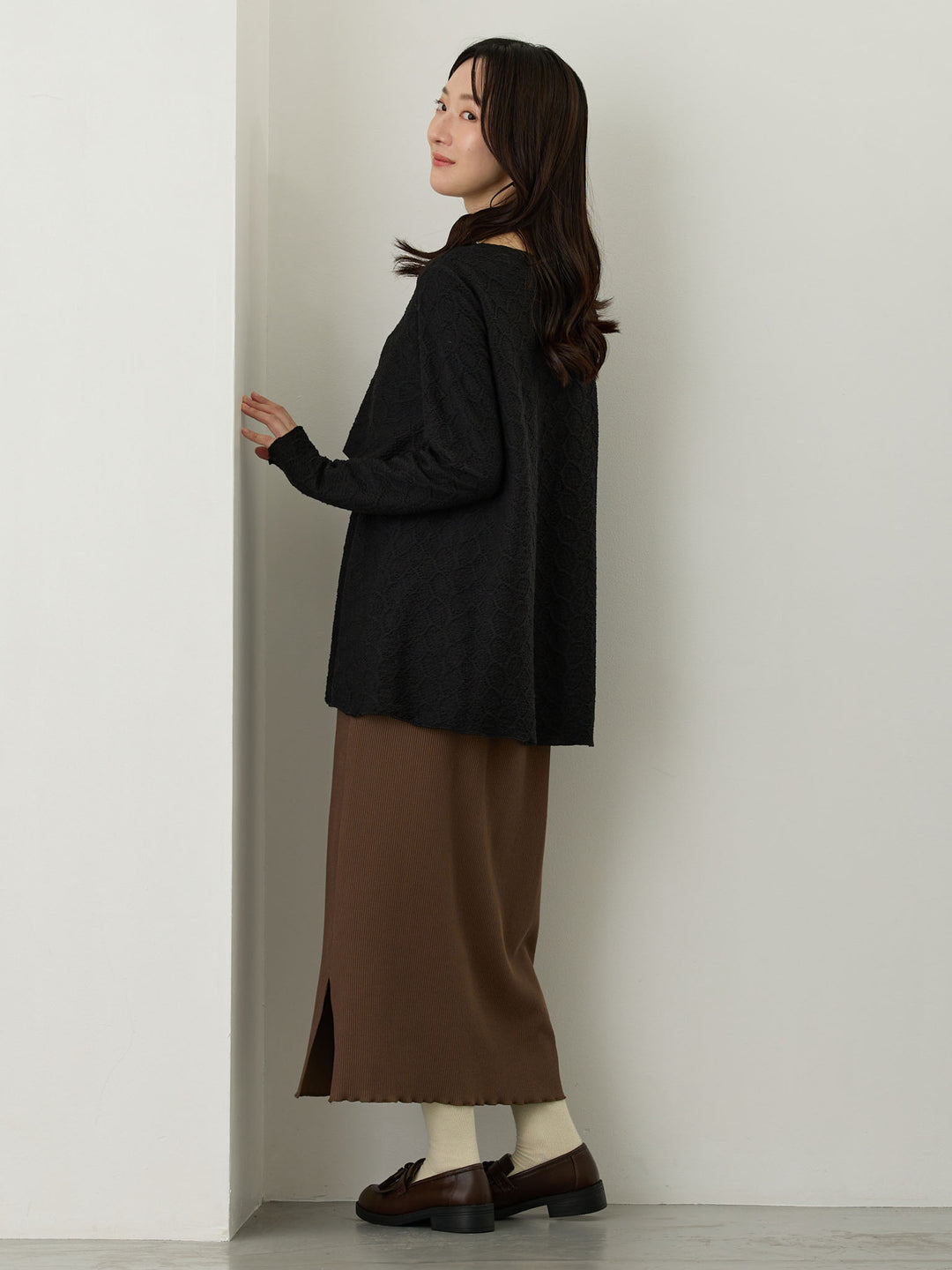 リブカットタイトスカート Brown