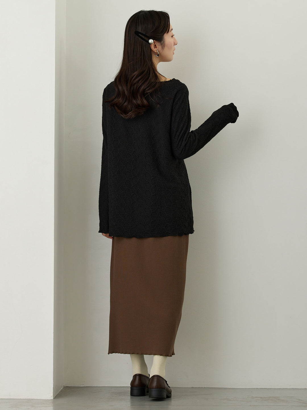 リブカットタイトスカート Brown