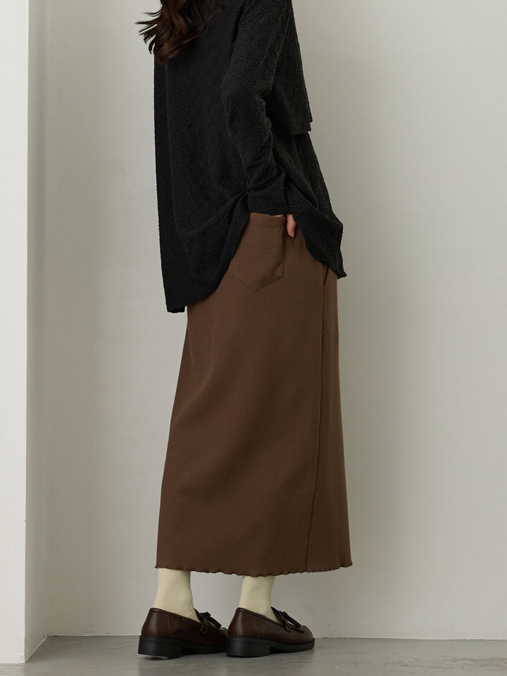 リブカットタイトスカート Brown
