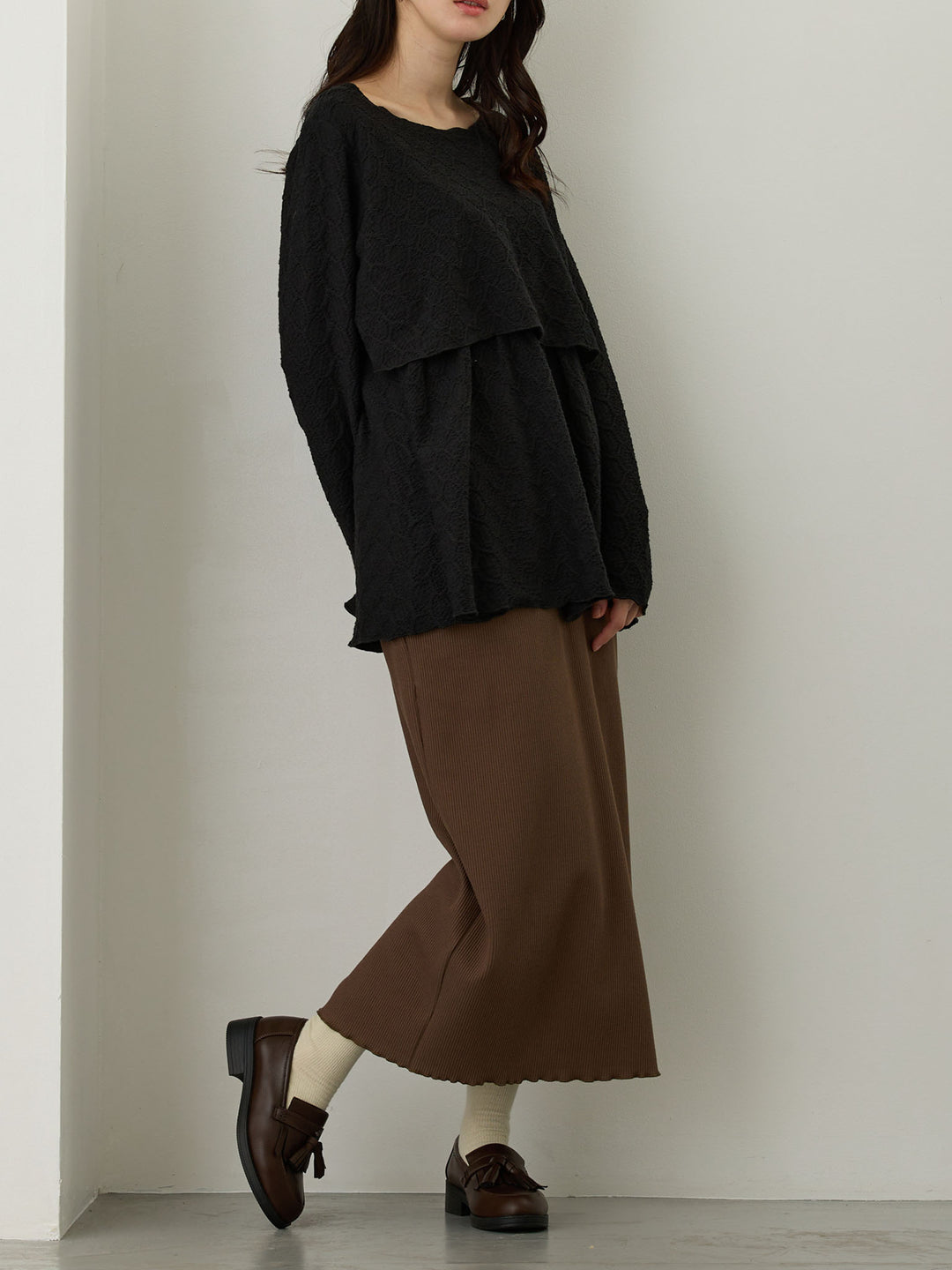 リブカットタイトスカート Brown