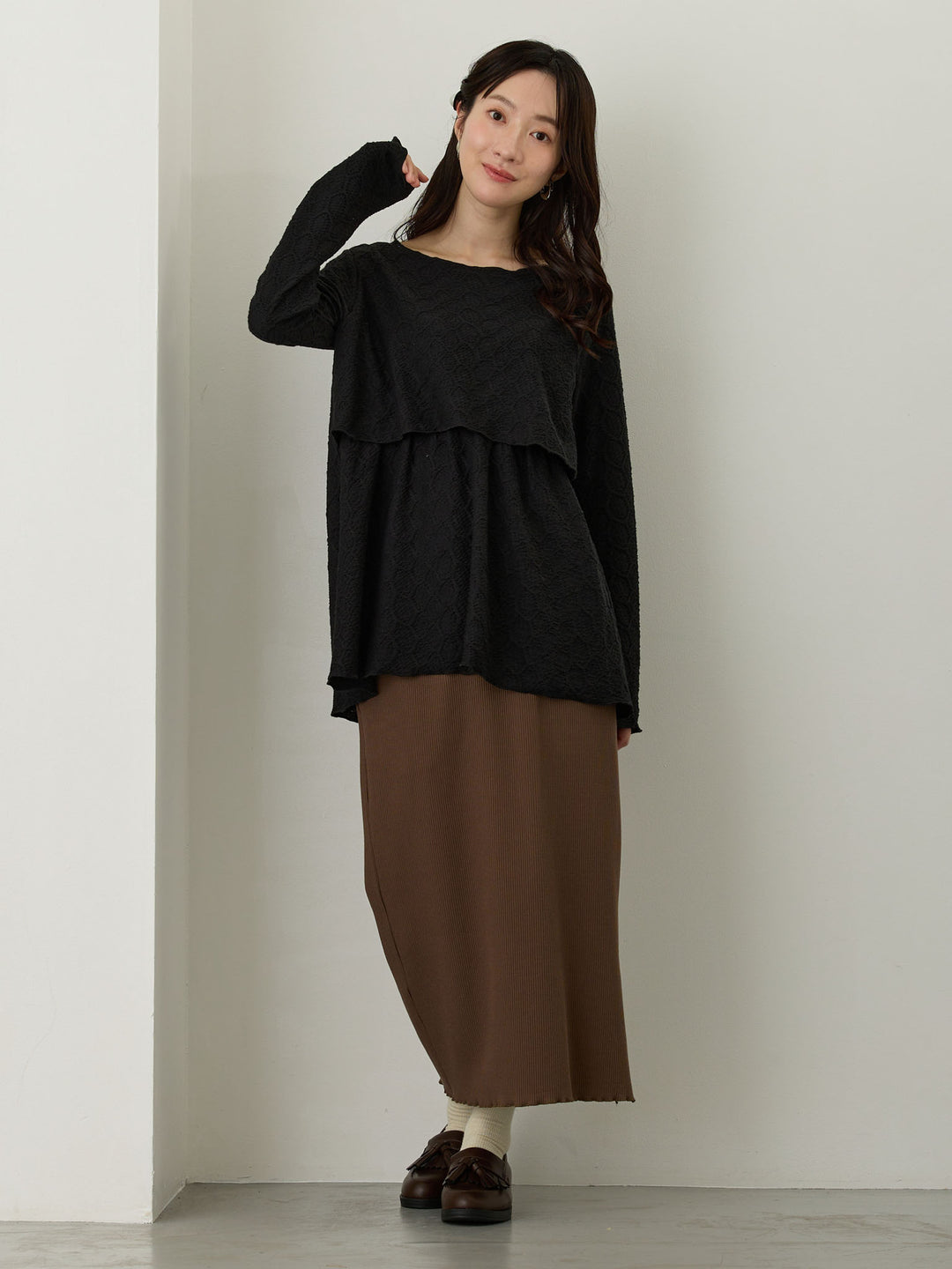 リブカットタイトスカート Brown