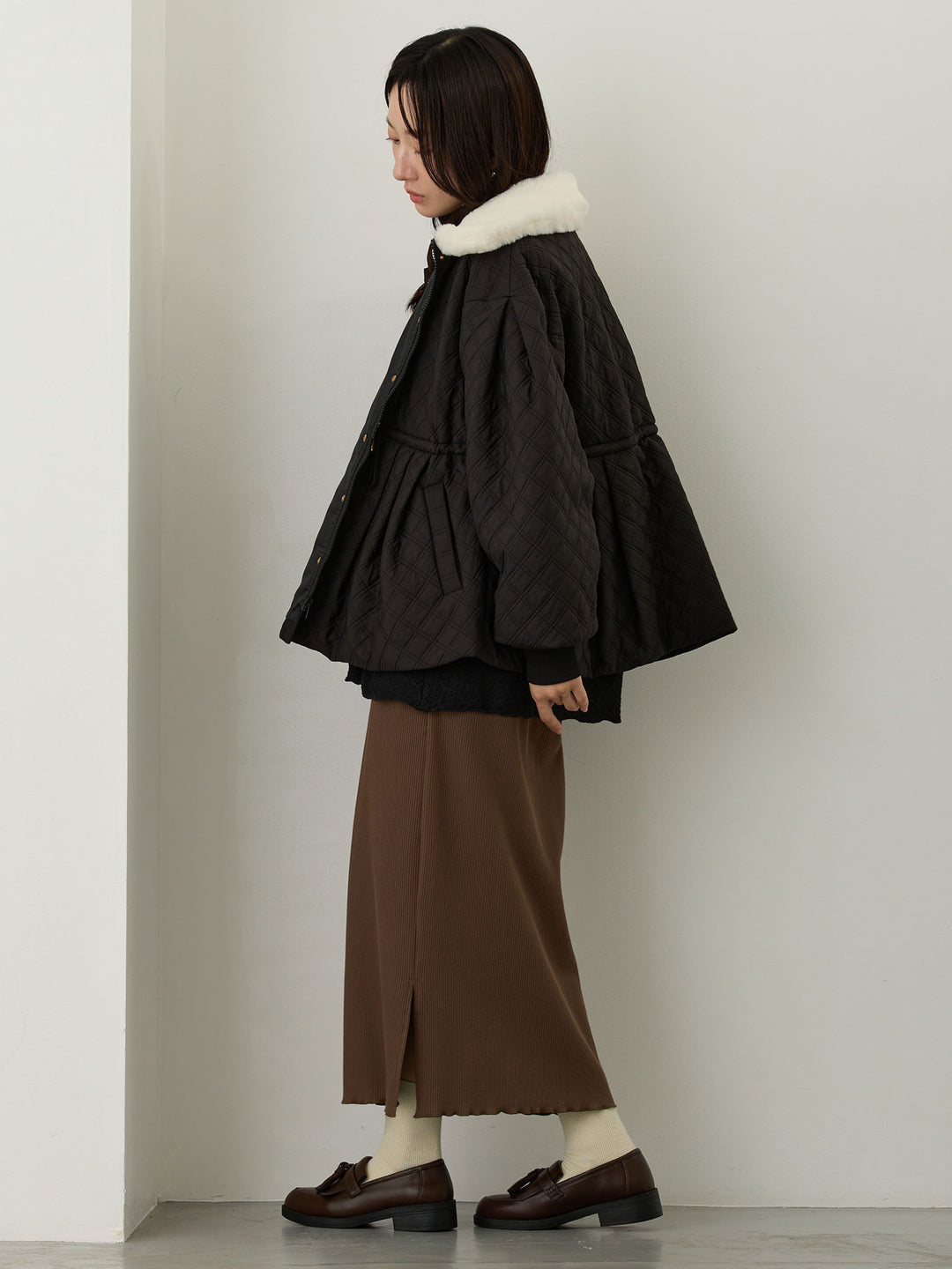 リブカットタイトスカート Brown