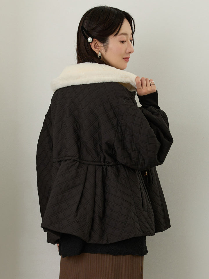 ダッカー付き衿ファーアウター Black