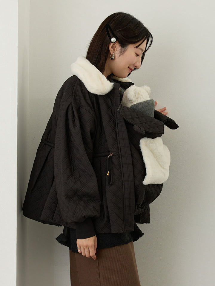 ダッカー付き衿ファーアウター Black