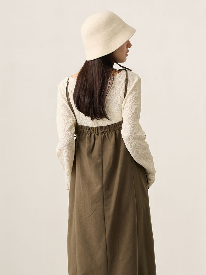 卡其色侧饰蝴蝶结吊带连衣裙