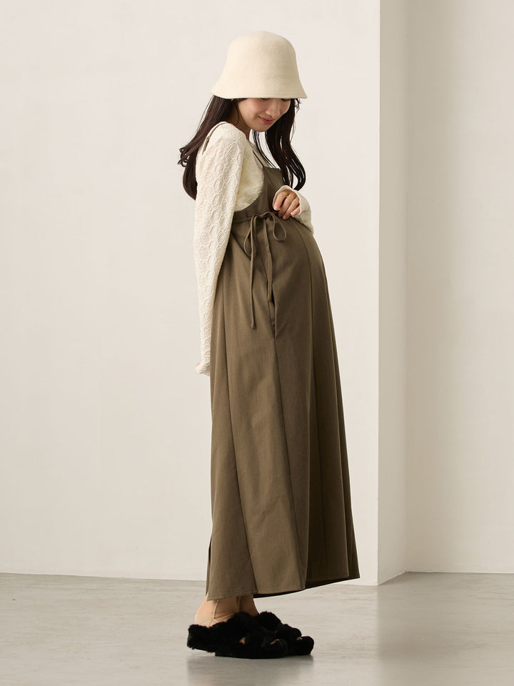 卡其色侧饰蝴蝶结吊带连衣裙