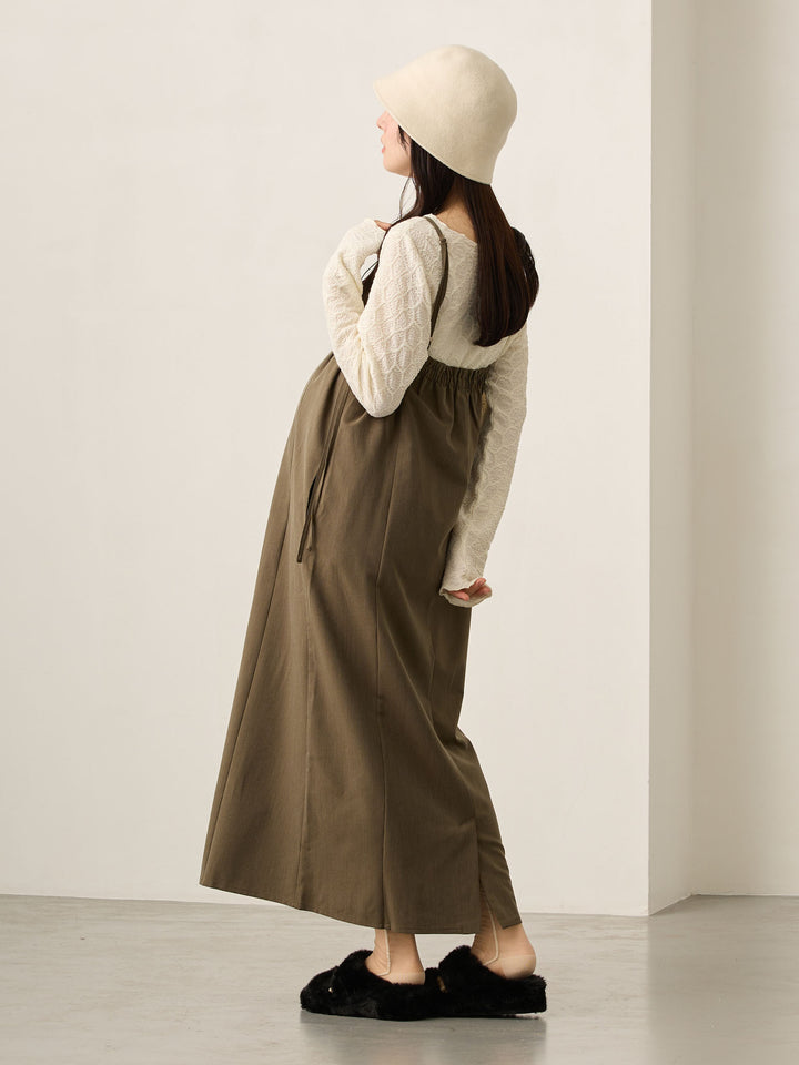 卡其色侧饰蝴蝶结吊带连衣裙