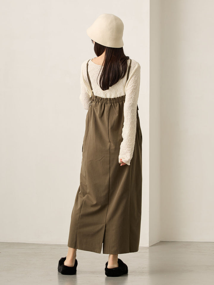 卡其色侧饰蝴蝶结吊带连衣裙