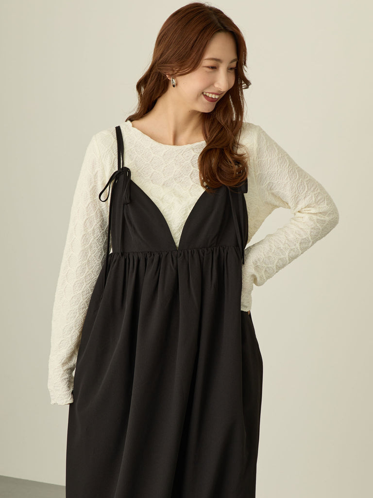 Maternity Nursing Wear Ribbon Cami Dress Black honono for mom baby