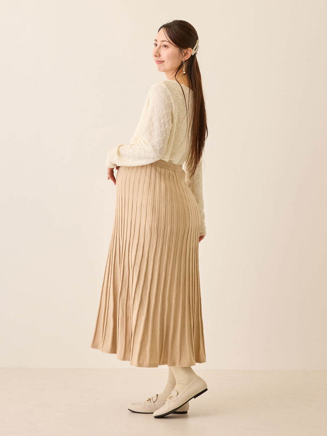 ニットプリーツスカート Beige