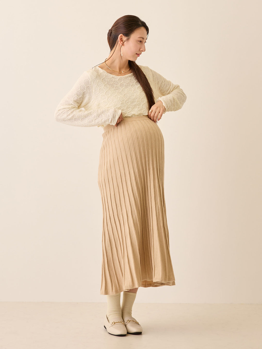ニットプリーツスカート Beige