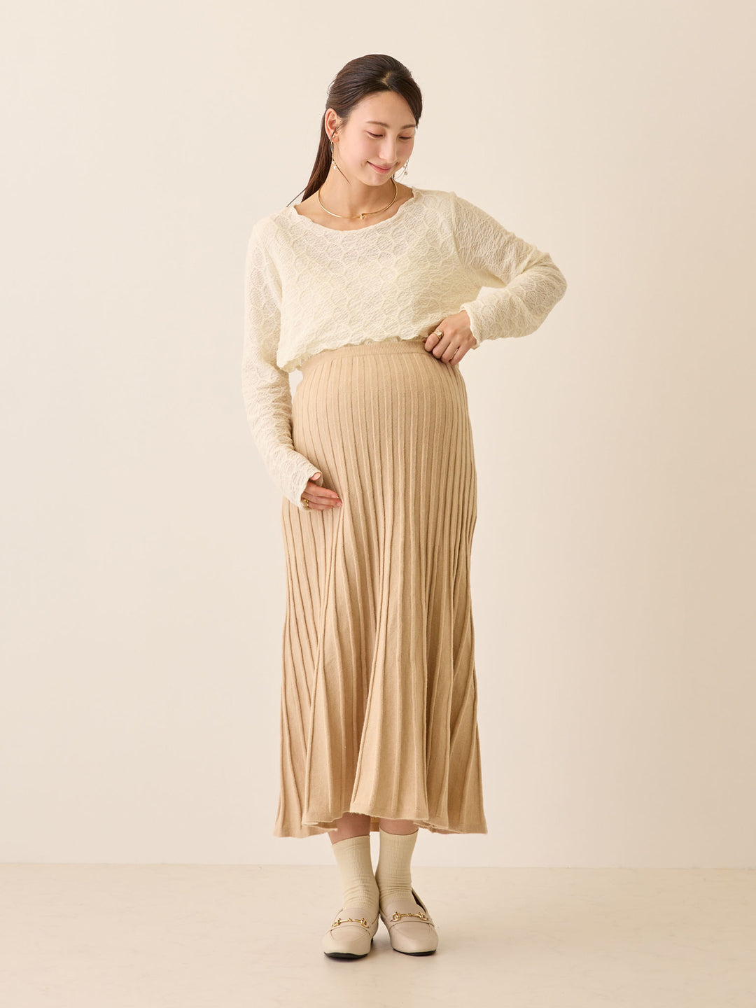 ニットプリーツスカート Beige