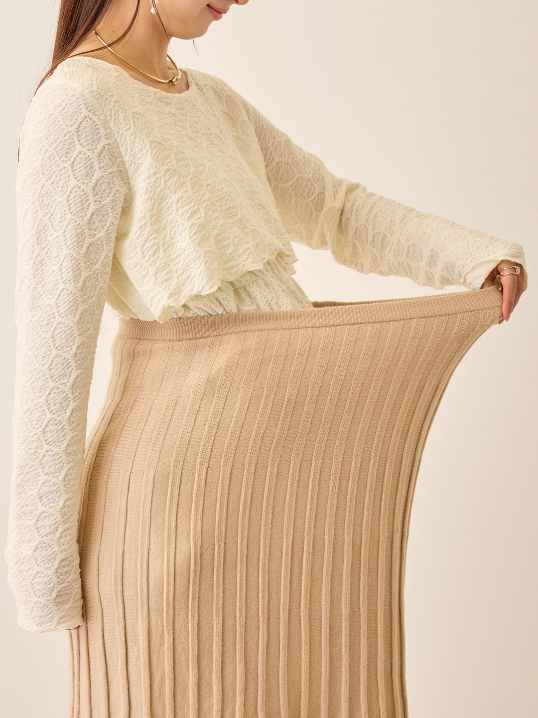 ニットプリーツスカート Beige