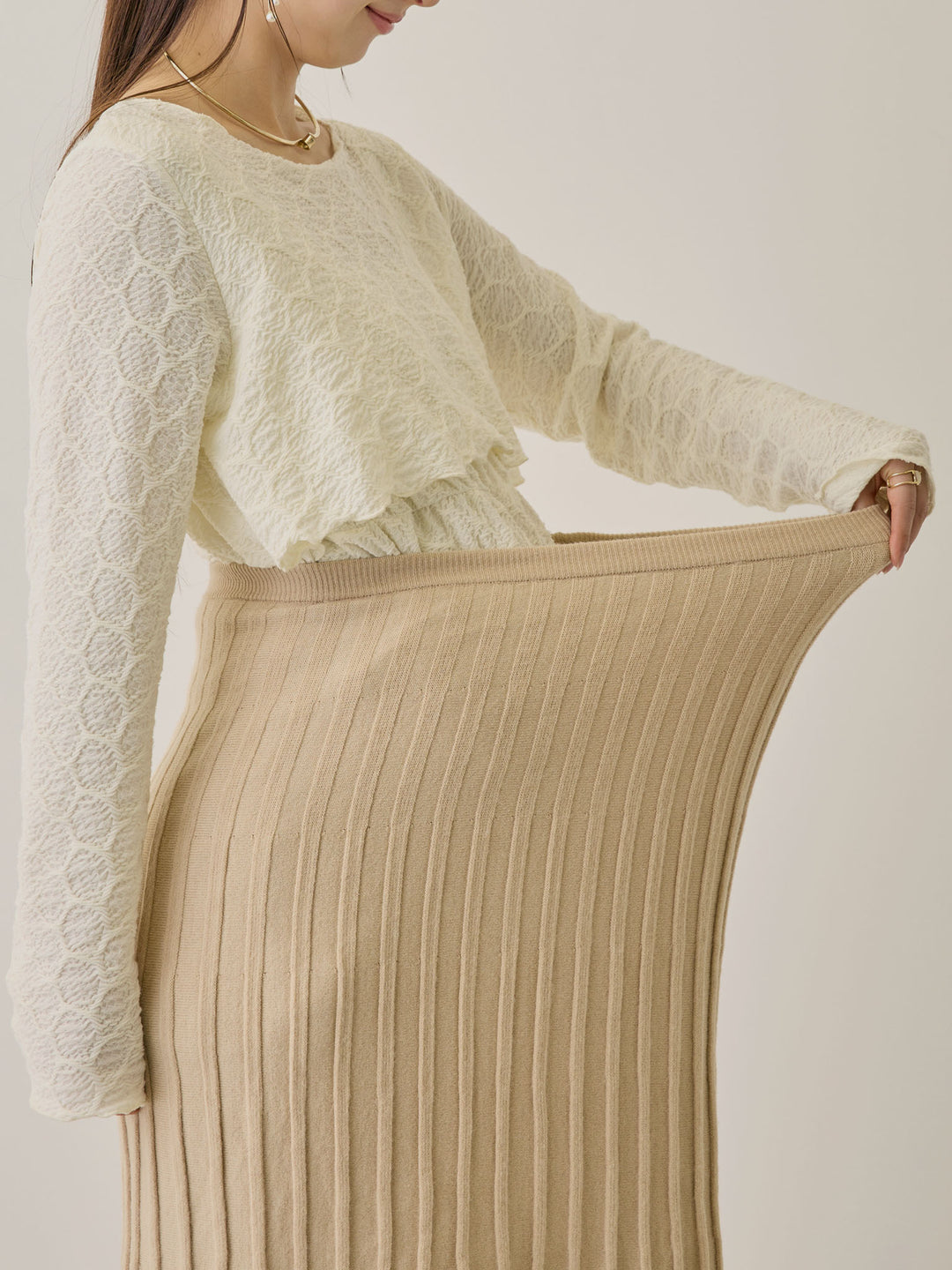 ニットプリーツスカート Beige