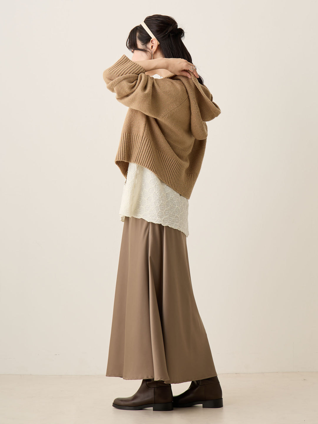 双拉链针织开衫 米色