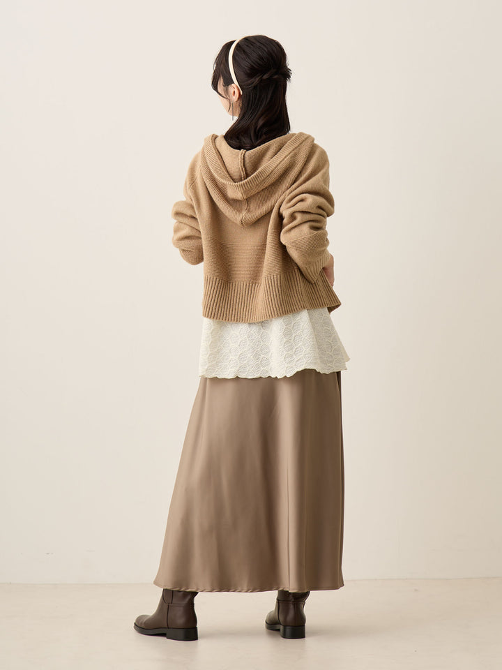 双拉链针织开衫 米色