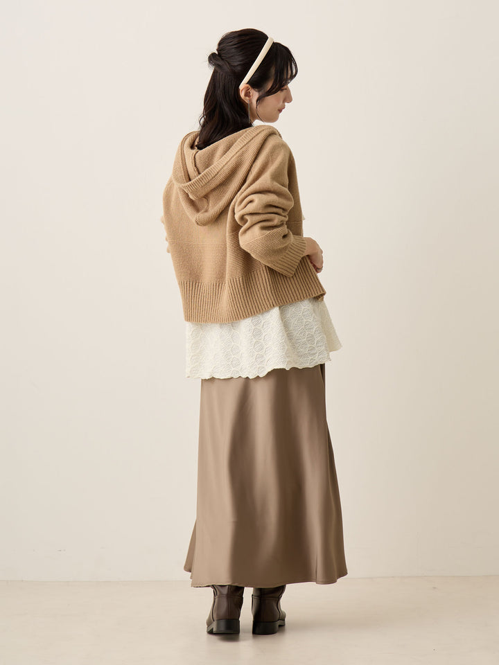 双拉链针织开衫 米色