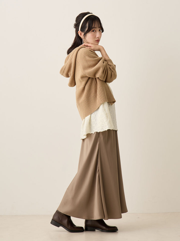 双拉链针织开衫 米色