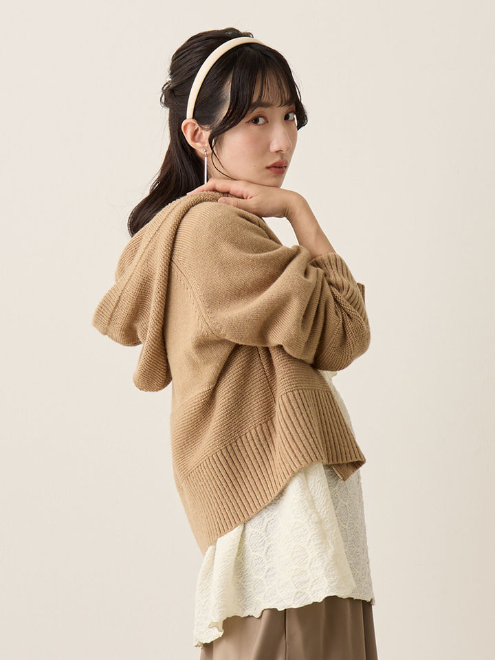 双拉链针织开衫 米色