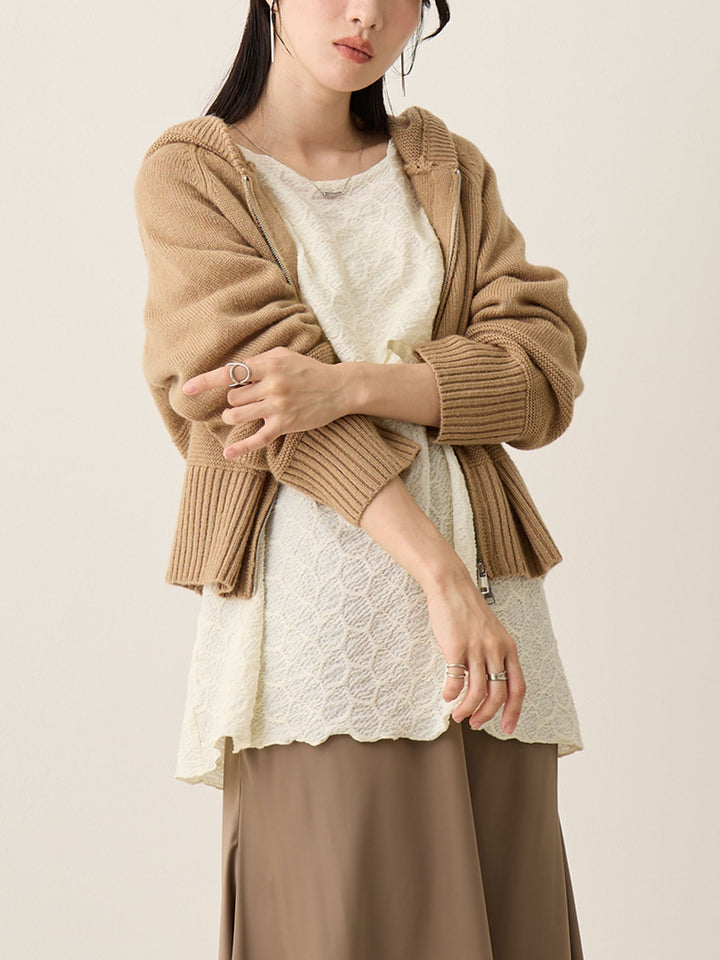 双拉链针织开衫 米色