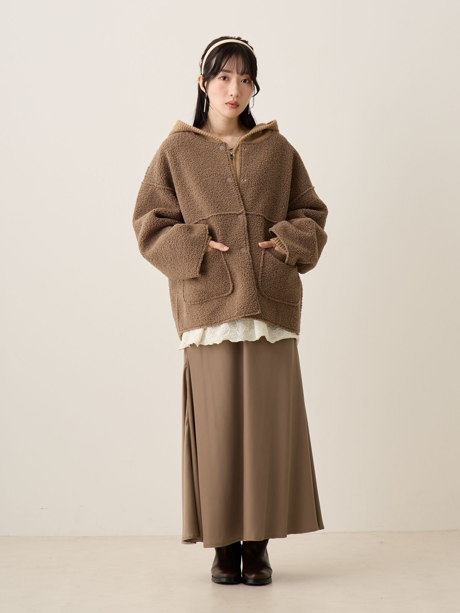 リバーシブルボアダッカー付きジャケット Brown – honono for mom&baby