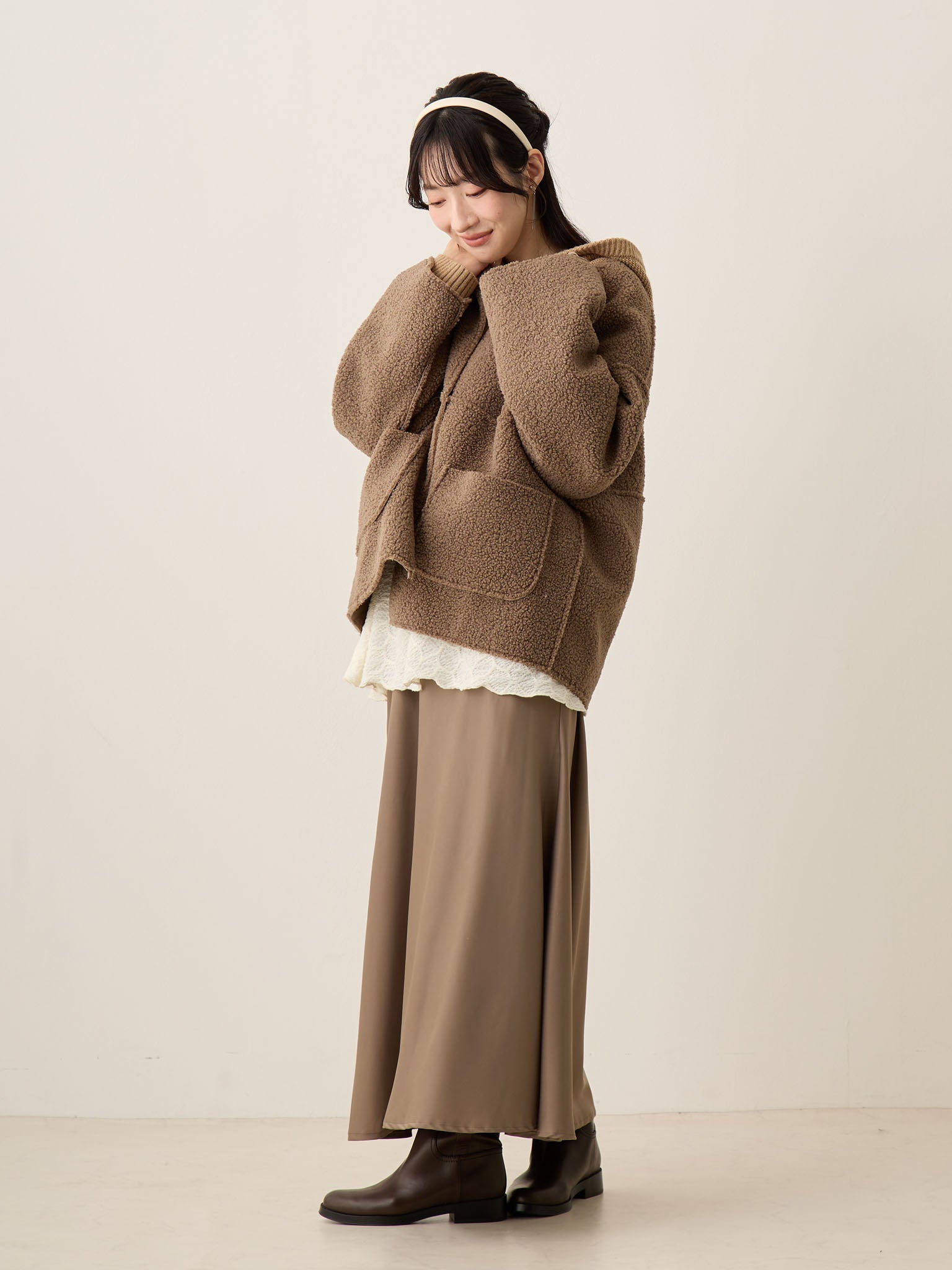 リバーシブルボアダッカー付きジャケット Brown – honono for mom&baby