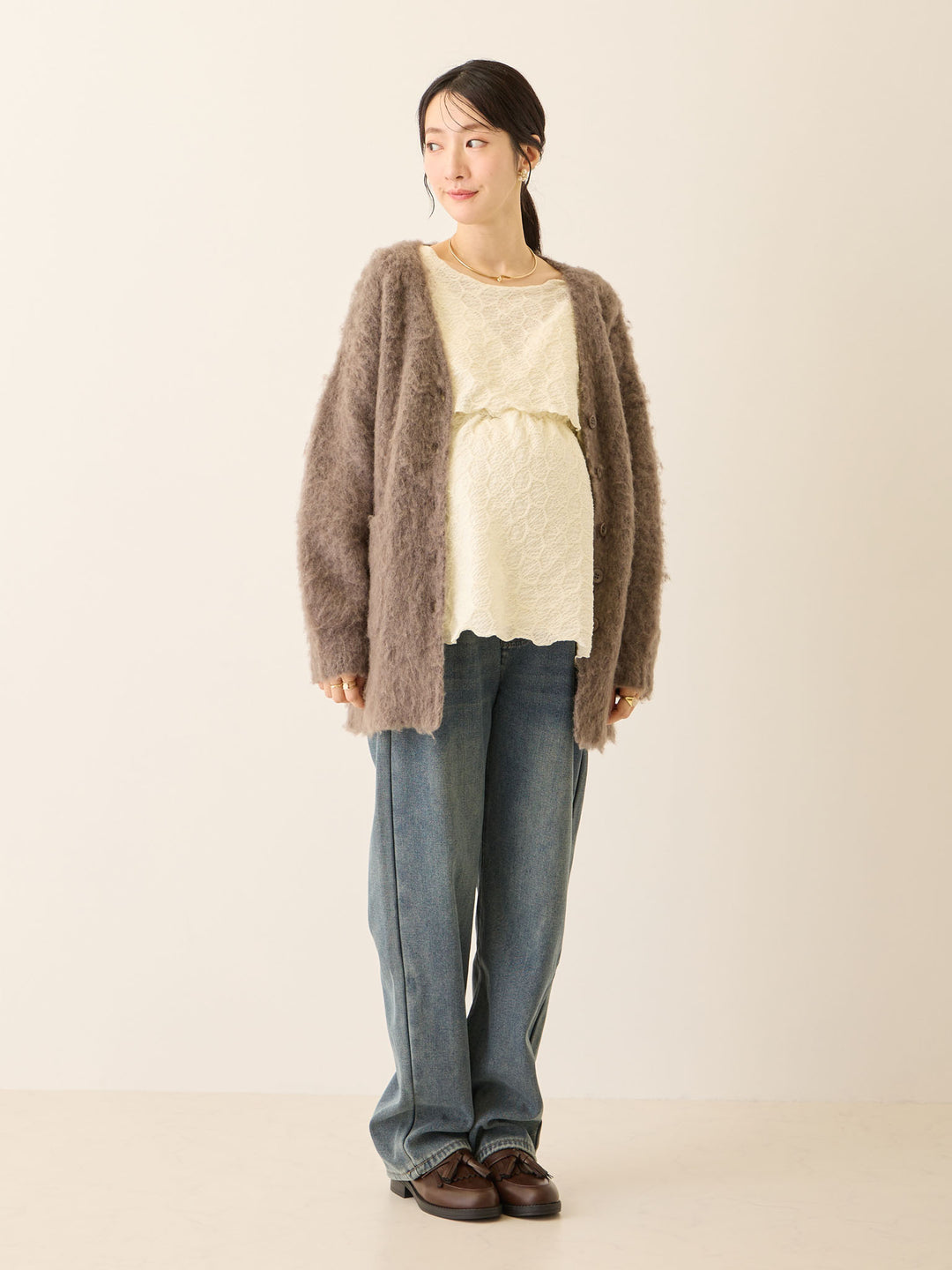 裏ボアストレートデニムパンツ Dark blue