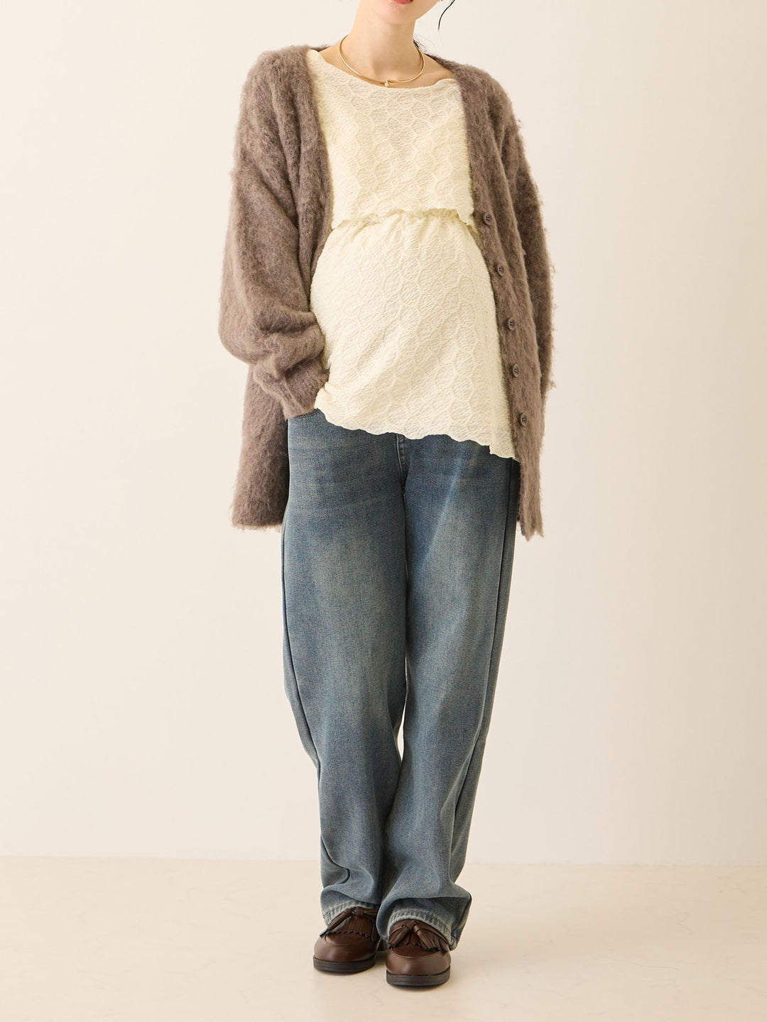 裏ボアストレートデニムパンツ Dark blue