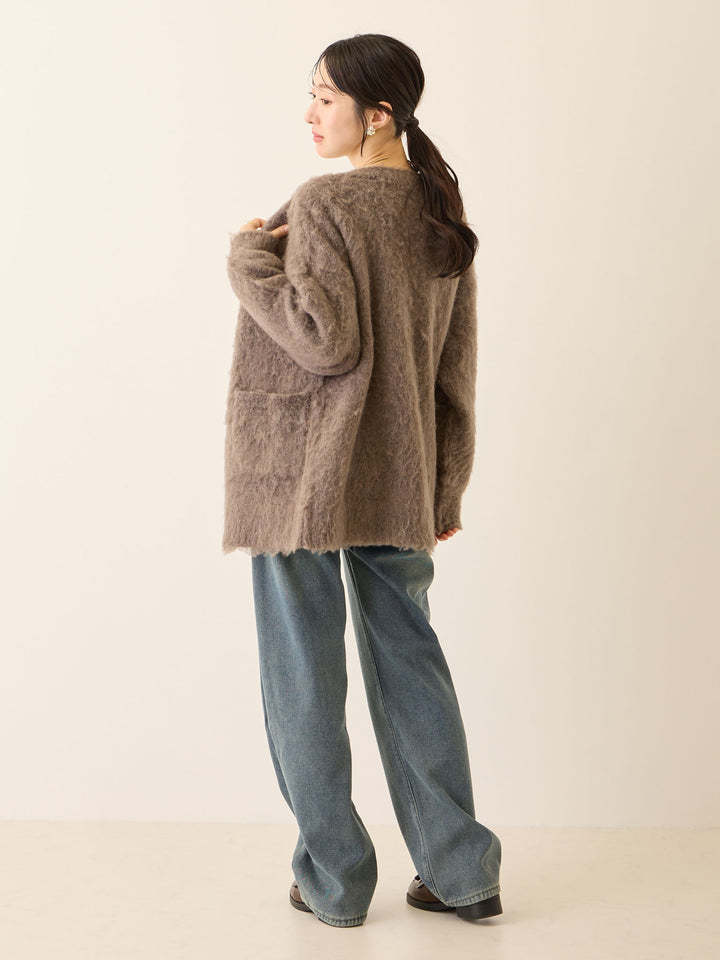 裏ボアストレートデニムパンツ Dark blue