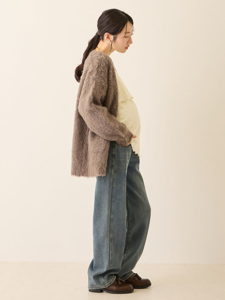 裏ボアストレートデニムパンツ Dark blue