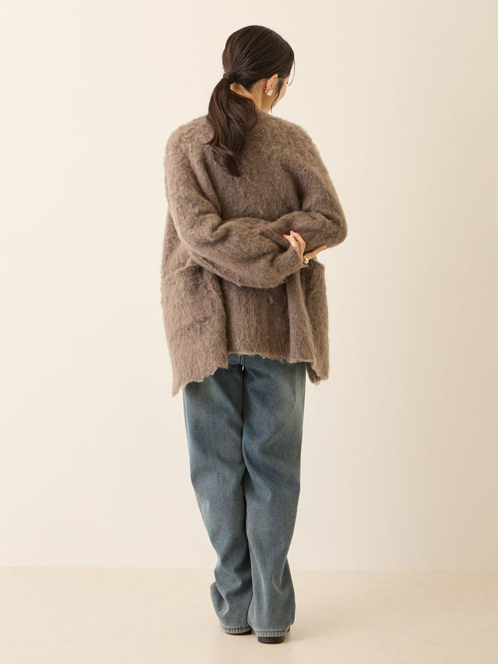 裏ボアストレートデニムパンツ Dark blue