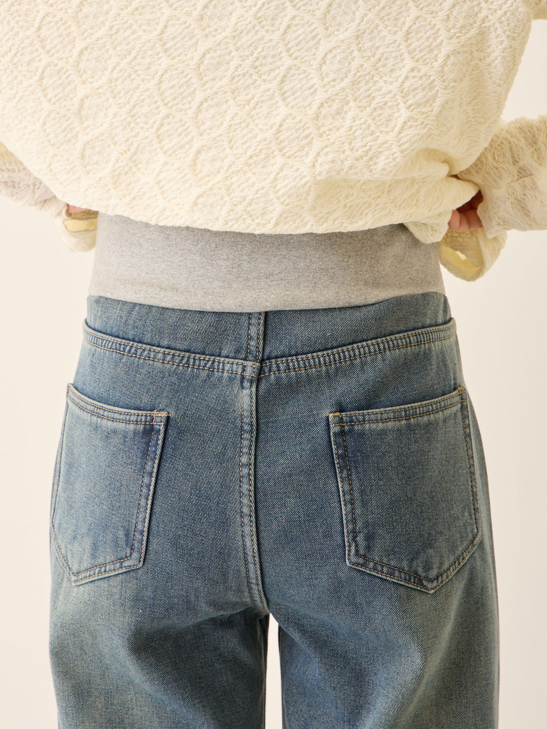 裏ボアストレートデニムパンツ Dark blue