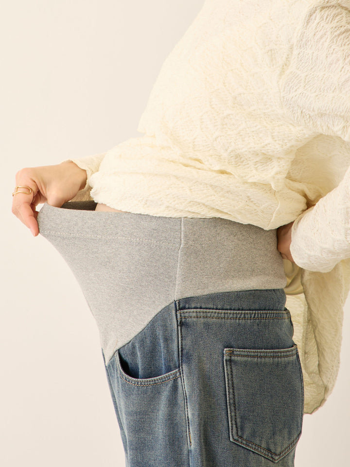 裏ボアストレートデニムパンツ Dark blue