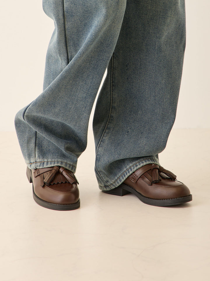 裏ボアストレートデニムパンツ Dark blue