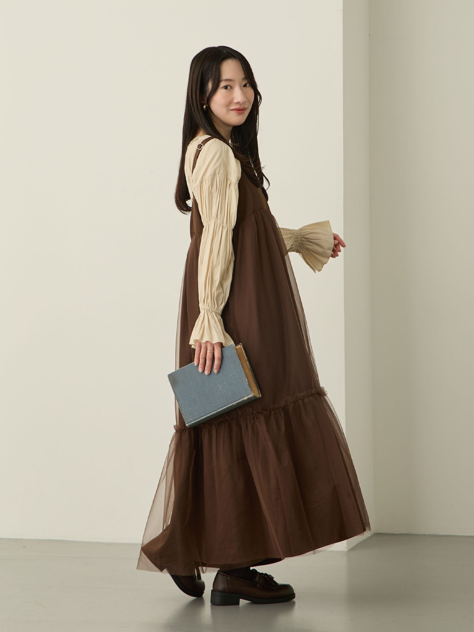 マタニティ・授乳服】チュールジャンパースカート Brown