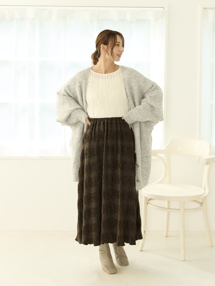 天鹅绒褶皱百褶裙，深棕色