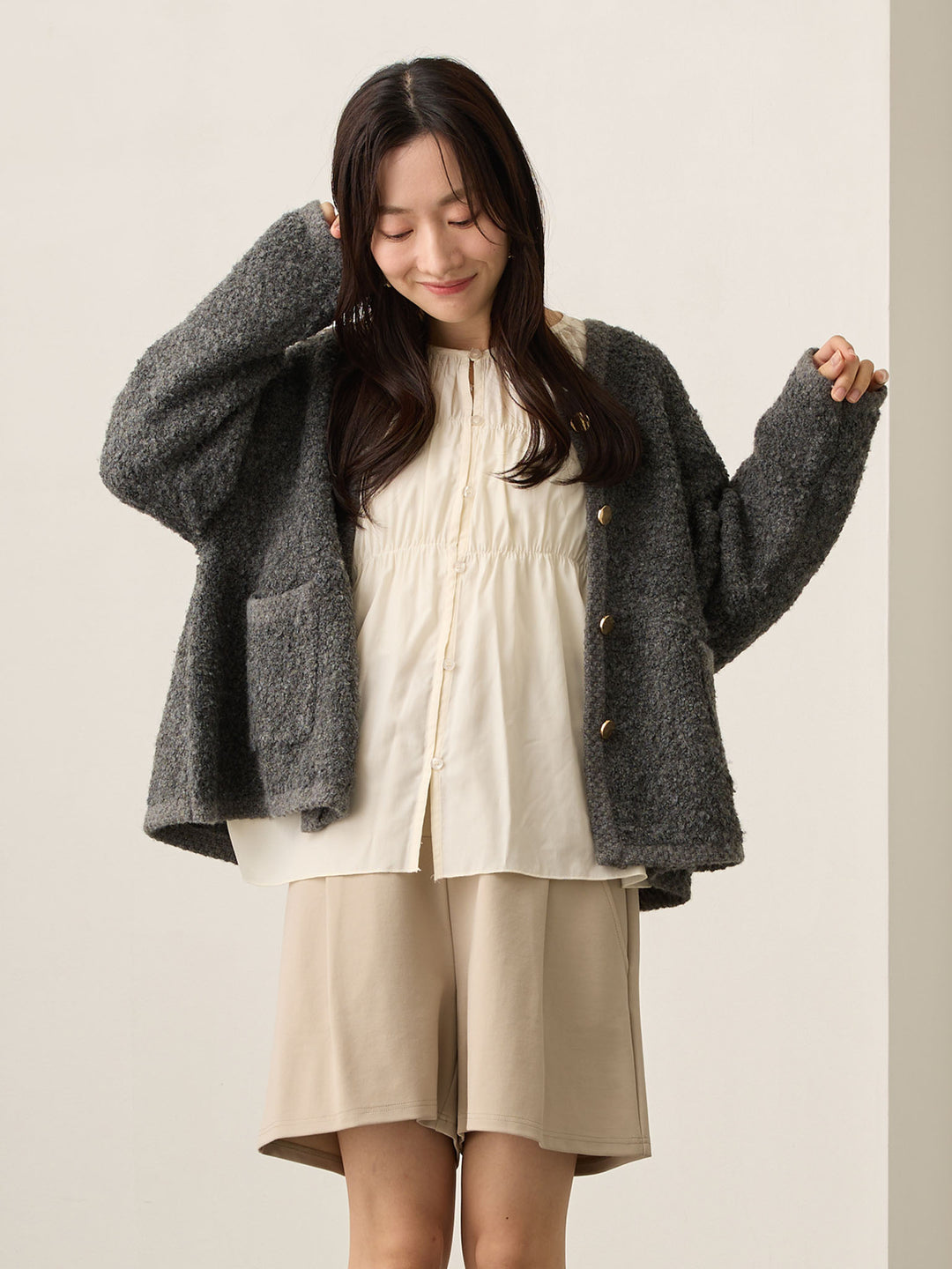 ギャザーチュニックブラウス White