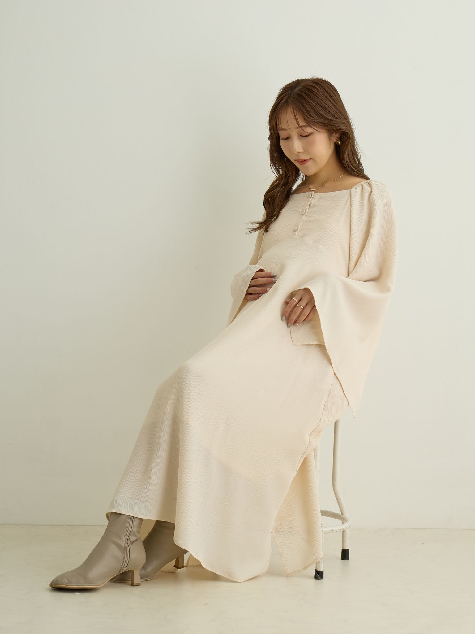 Slit Sleeve Dress Ecru