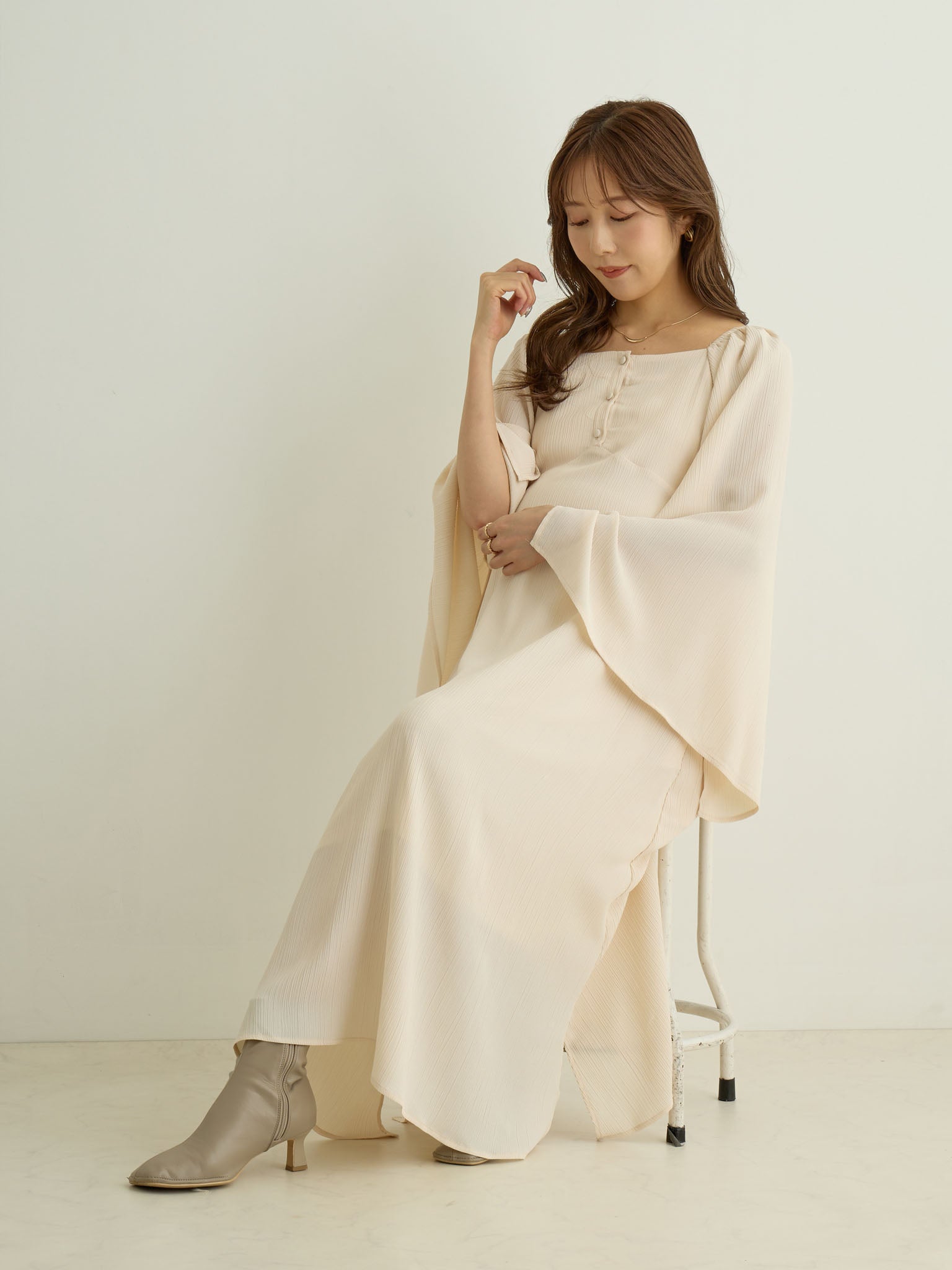 Slit Sleeve Dress Ecru