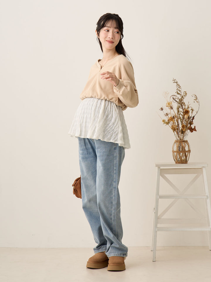 マタニティロングデニム Light blue