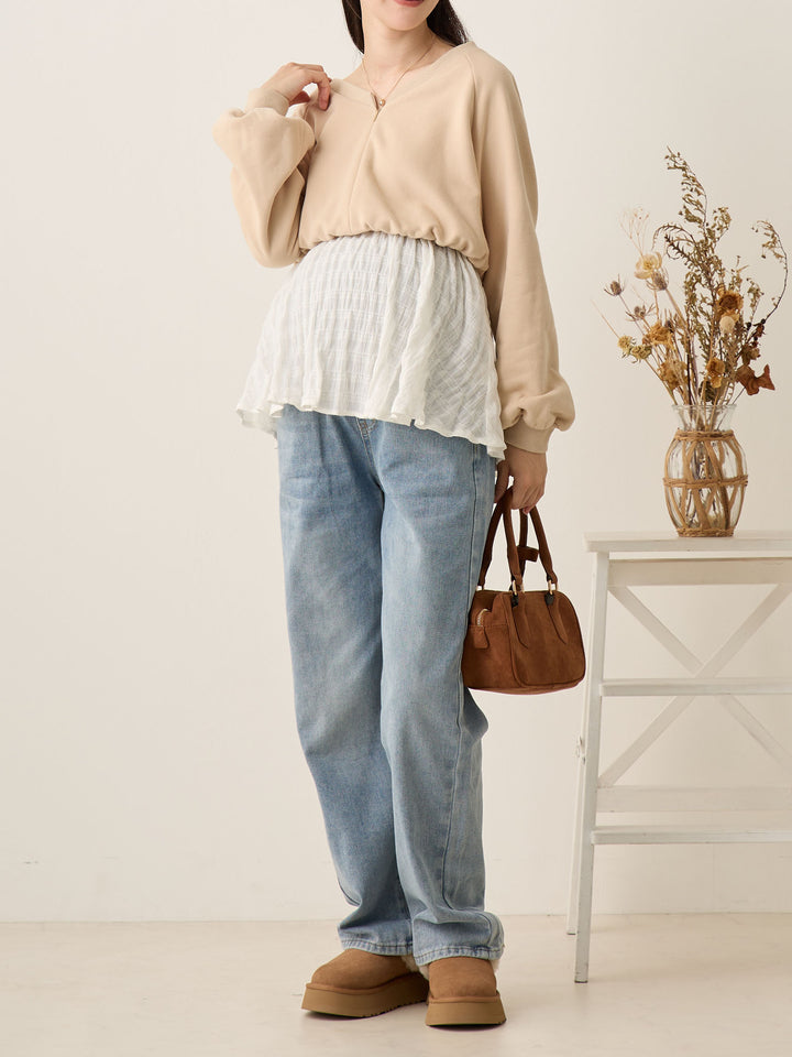 マタニティロングデニム Light blue