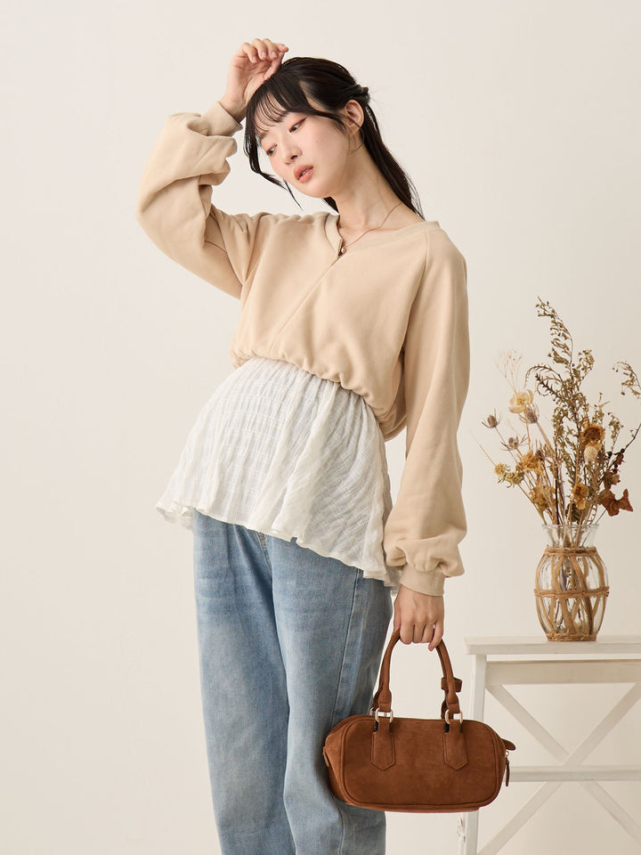 米色多层运动衫